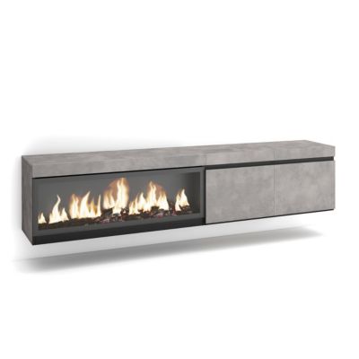 Meuble TV 210x35x45cm feu led sans chaleur XXL mural couleur ciment