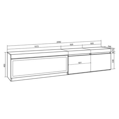 Meuble TV 210x35x45cm feu led sans chaleur XXL mural couleur ciment