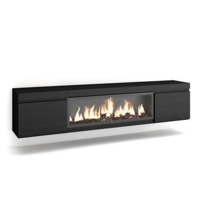 Meuble TV 210x35x45cm feu led sans chaleur XXL mural couleur noir