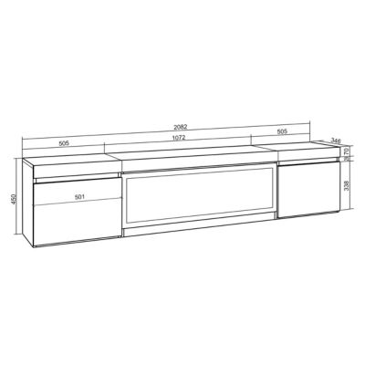 Meuble TV 210x35x45cm feu led sans chaleur XXL mural couleur noir