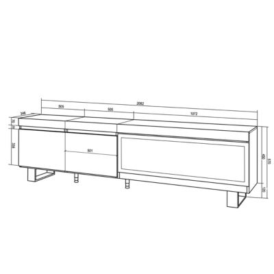 Meuble TV 210x35x57cm feu led sans chaleur XXL couleur chêne et noir