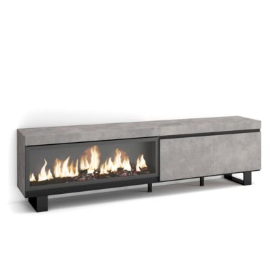 Meuble TV 210x35x57cm feu led sans chaleur XXL couleur gris ciment