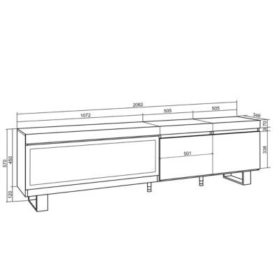 Meuble TV 210x35x57cm feu led sans chaleur XXL couleur gris ciment