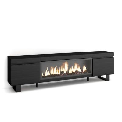 Meuble TV 210x35x57cm feu led sans chaleur XXL couleur noir