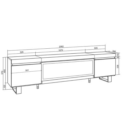 Meuble TV 210x35x57cm feu led sans chaleur XXL couleur noir