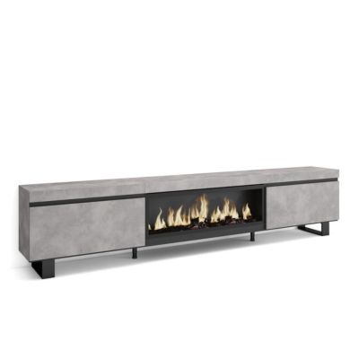 Meuble TV 267x35x57cm feu led sans chaleur XXL couleur gris ciment