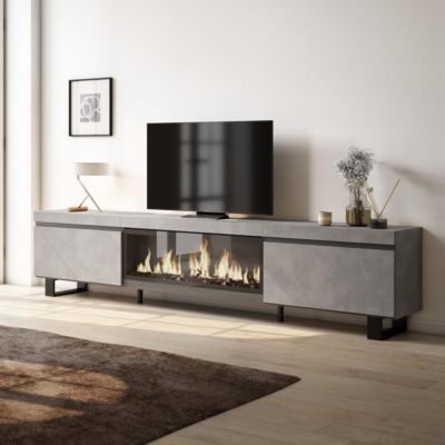 Meuble TV 267x35x57cm feu led sans chaleur XXL couleur gris ciment