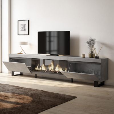 Meuble TV 267x35x57cm feu led sans chaleur XXL couleur gris ciment