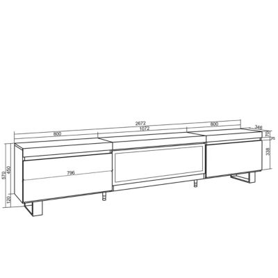 Meuble TV 267x35x57cm feu led sans chaleur XXL couleur gris ciment