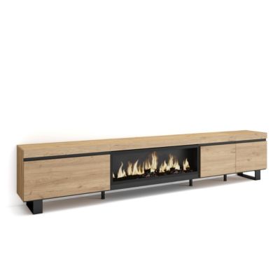 Meuble TV 288x35x57cm feu led sans chaleur XXL couleur chêne