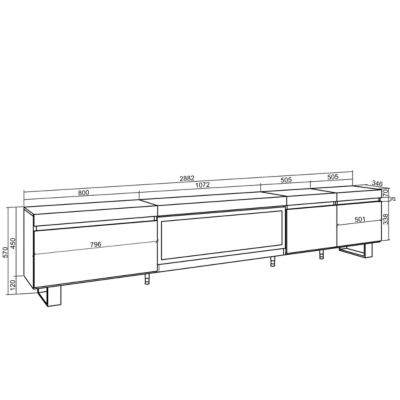 Meuble TV 288x35x57cm feu led sans chaleur XXL couleur chêne