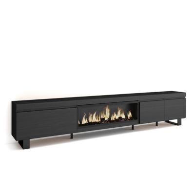 Meuble TV 288x35x57cm feu led sans chaleur XXL couleur noir