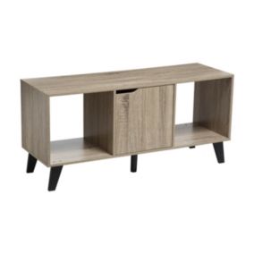 Meuble TV 3 Cases de rangement 1 Porte effet bois naturel L 100 cm