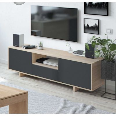Meuble TV 3 portes + 1 niche de rangement Zaira - L150 cm