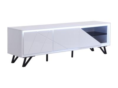 Meuble TV 3 portes avec LEDs en MDF - Blanc laqué - SALIANO