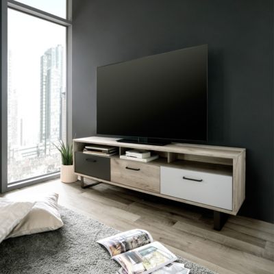 Meuble TV 3 portes gris et chêne 160 cm - Bari