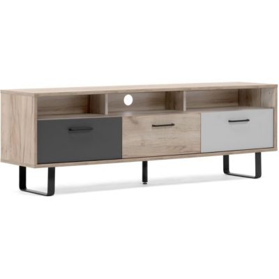 Meuble TV 3 portes gris et chêne 160 cm - Bari