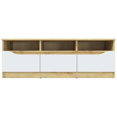 Meuble TV 3 Tiroirs "Miaso" 130cm Naturel & Blanc