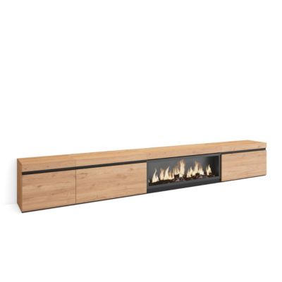 Meuble TV 317x45x35cm feu led sans chaleur XXL couleur chêne