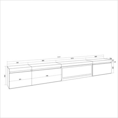 Meuble TV 317x45x35cm feu led sans chaleur XXL couleur chêne