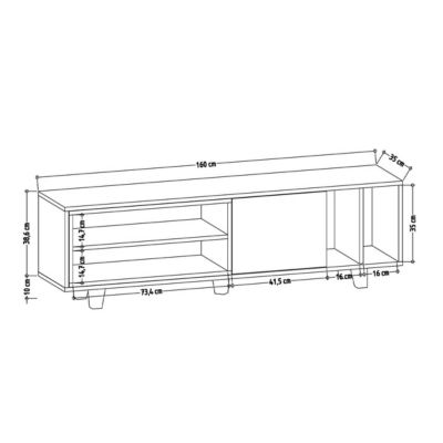 Meuble TV 4 niches et 1 porte décor chêne et blanc L160 cm - Rosmar