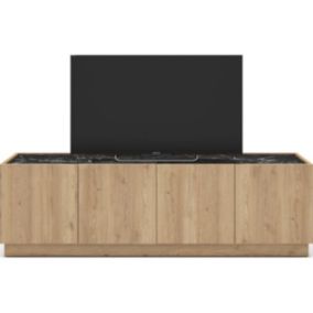 Meuble TV 4 portes effet bois et marbre noir 160 cm - Dilan