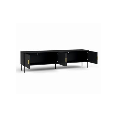 Meuble TV 4 Portes - Noir avec Poignées Dorées - 200 CM - Collection MONDO