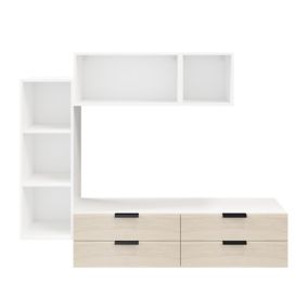 Meuble TV 4 tiroirs blanc et effet chêne GoodHome Atomia L. 225 x P. 37 cm