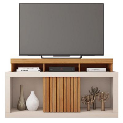 Meuble TV 55 Pouces Chêne Gris Dragon - 1 Porte Coulissante 6 Roulettes L136cm