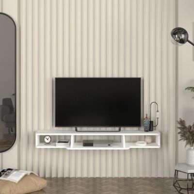 Meuble TV Mural Flottant 135x30x16 Cm Blanc - 3 Niches Ouvertes, Support Jusqu'à 30 Kg, Design Moderne - 4