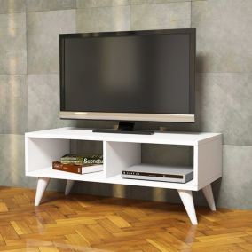 Meuble TV Aaskov à 2 compartiments de stockage 35 x 90 x 35 cm blanc en.casa