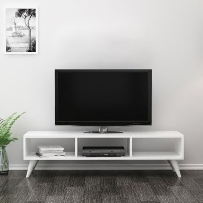 Meuble TV Aaskov à 3 compartiments de stockage 35 x 120 x 35 cm blanc en.casa