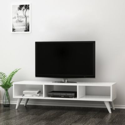 Meuble TV Aaskov à 3 compartiments de stockage 35 x 120 x 35 cm blanc en.casa