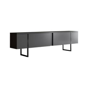 Meuble TV Abishia, Buffet de salon, Armoire basse pour TV, Base murale de rangement, 180x30h50 cm, Anthracite et Noir