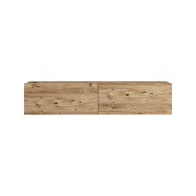 Meuble TV Aelius, Buffet de salon, Armoire basse pour TV, Base murale de rangement, 140x32h29 cm, Chêne