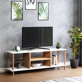 Meuble TV Aeroeskoebing avec espace de rangement 43 x 120 x 29 cm blanc / effet bois en.casa