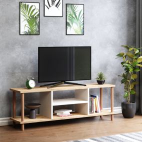 Meuble TV Aeroeskoebing avec espace de rangement 43 x 120 x 29 cm effet bois / blanc en.casa