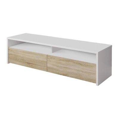 Meuble TV Ahuri, Meuble TV, Buffet de salon bas moderne, Buffet télévision de salon avec 2 portes, 130x40h36 cm, Blanc brillant