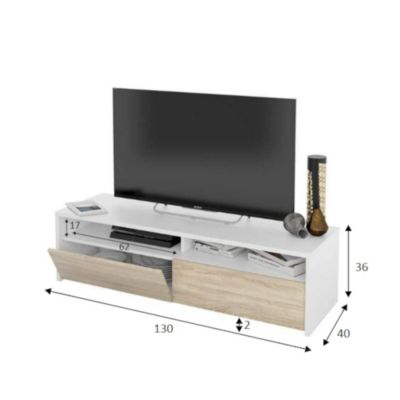 Meuble TV Ahuri, Meuble TV, Buffet de salon bas moderne, Buffet télévision de salon avec 2 portes, 130x40h36 cm, Blanc brillant