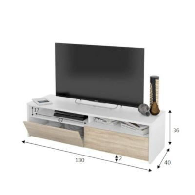 Meuble TV Ahuri, Meuble TV, Buffet de salon bas moderne, Buffet télévision de salon avec 2 portes, 130x40h36 cm, Blanc brillant