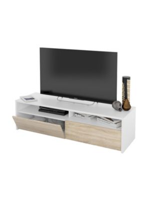 Meuble TV Ahuri, Meuble TV, Buffet de salon bas moderne, Buffet télévision de salon avec 2 portes, 130x40h36 cm, Blanc brillant