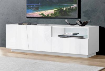 Meuble TV Aiace, Buffet bas de salon avec 2 portes, Base pour meuble TV, 100% Made in Italy, 150x43h46 cm, Blanc brillant