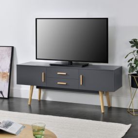 Meuble TV Alavus 140 x 40 x 56 cm Gris Foncé en.casa