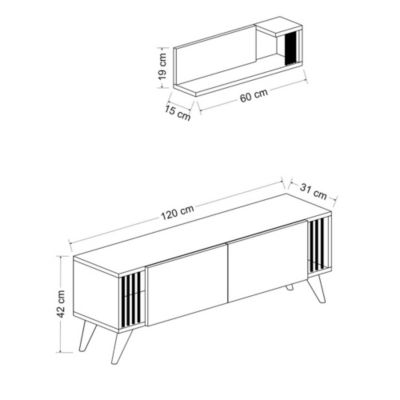 Meuble TV Albertslund à 2 portes avec étagère murale anthracite / effet bois en.casa