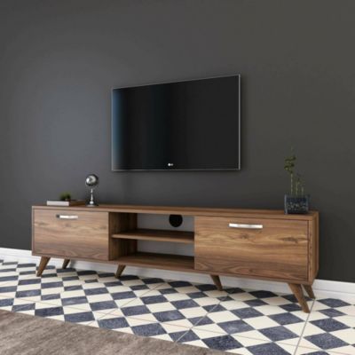 Meuble TV Aldh, Buffet de salon, Armoire basse pour TV, Base murale de rangement, 180x35h49 cm, Noyer