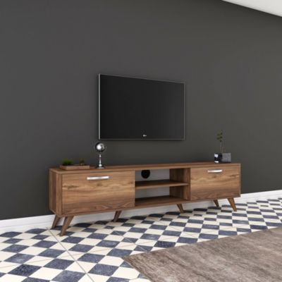 Meuble TV Aldh, Buffet de salon, Armoire basse pour TV, Base murale de rangement, 180x35h49 cm, Noyer
