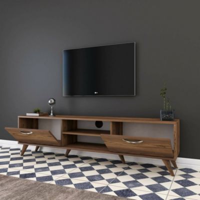 Meuble TV Aldh, Buffet de salon, Armoire basse pour TV, Base murale de rangement, 180x35h49 cm, Noyer