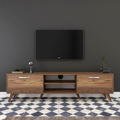 Meuble TV Aldh, Buffet de salon, Armoire basse pour TV, Base murale de rangement, 180x35h49 cm, Noyer