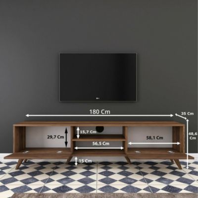 Meuble TV Aldh, Buffet de salon, Armoire basse pour TV, Base murale de rangement, 180x35h49 cm, Noyer