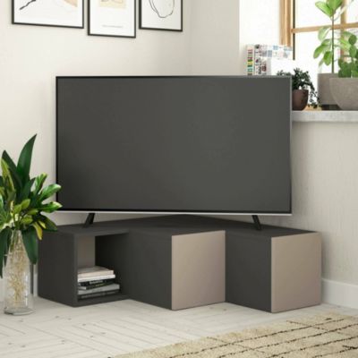 Meuble TV Alya, Buffet de salon, Armoire basse pour TV, Base murale de rangement, 90x92h32 cm, Anthracite et Beige